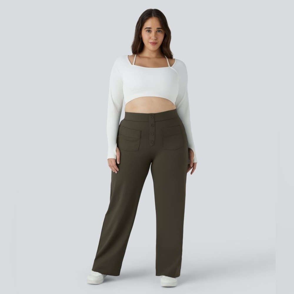 DayStretch High Waisted Pockets Straight Leg Casual Pants (Tall Length)